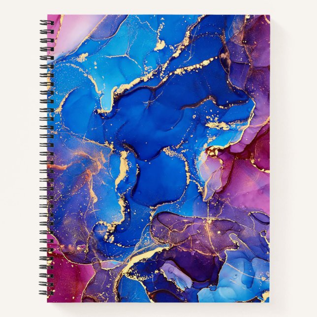 BLUE MARBLE AGATE SILVER GLITTER GLAM NOTEBOOK (Front)