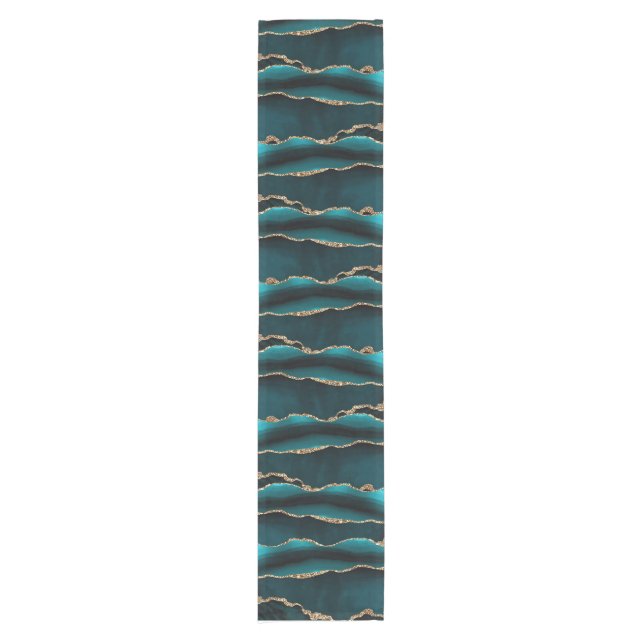 BLUE MARBLE AGATE SILVER GLITTER GLAM SHORT TABLE RUNNER (Front)
