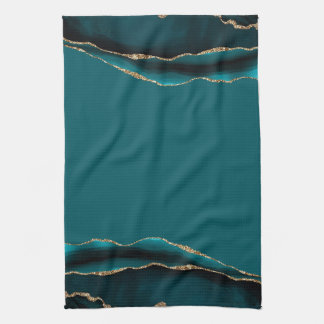 BLUE MARBLE AGATE SILVER GLITTER GLAM TEA TOWEL