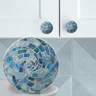 Blue Marble and Aquamarine Mosaic Spiral Ceramic Knob
