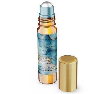 Blue Marble and Faux Gold Perfume Roller Bottle Square Sticker