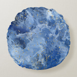 Blue marble and gold texture round cushion