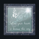 Blue Marble Butterfly Follow Your Heart Quote Magnet<br><div class="desc">Inspiring quote on dreamy magnet with dark blue marble background.</div>