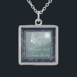 Blue Marble Butterfly Follow Your Heart Sterling Silver Necklace<br><div class="desc">Inspiring quote on dreamy necklace with dark blue marble background.</div>