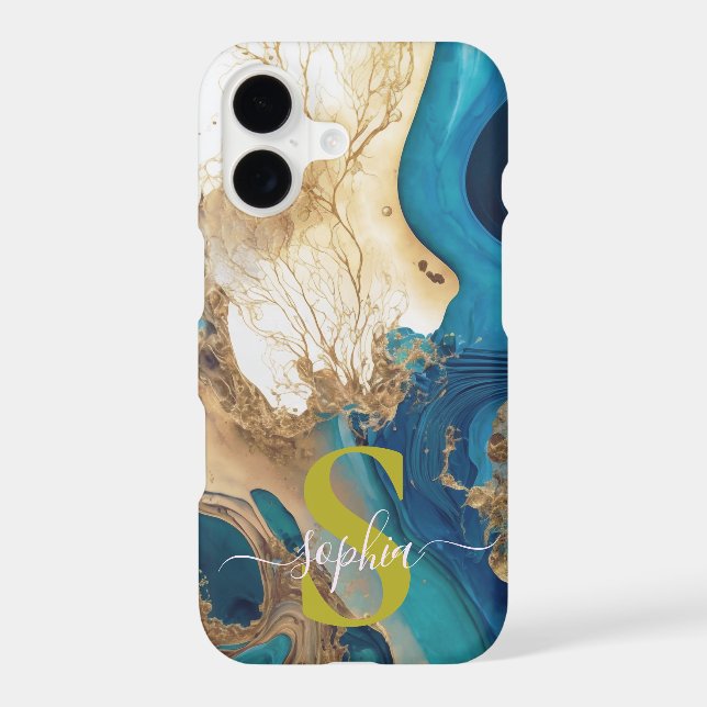 blue marble chic gold glitter monogram (Back)