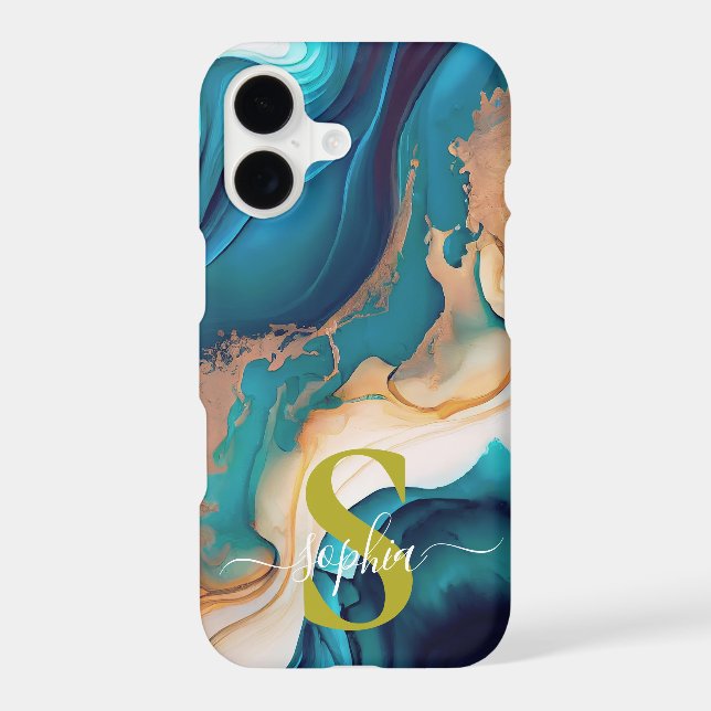 blue marble chic gold glitter monogram (Back)