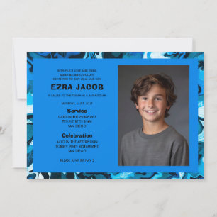 Blue Marble Custom PHOTO Bar Bat Mitzvah Invitation