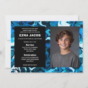 Blue Marble Custom PHOTO Bar Bat Mitzvah Invitation
