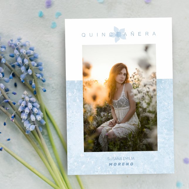 Blue Marble Effect Romantic Photo Quinceañera Invitation (Creator Uploaded)