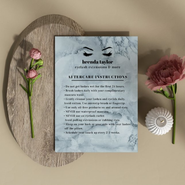 Blue Marble Eyelash Browbar Aftercare Instructions Business Card (Creator Uploaded)