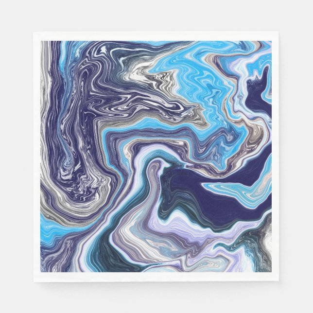 Blue Marble Fluid Art Birthday   Napkin (Front)