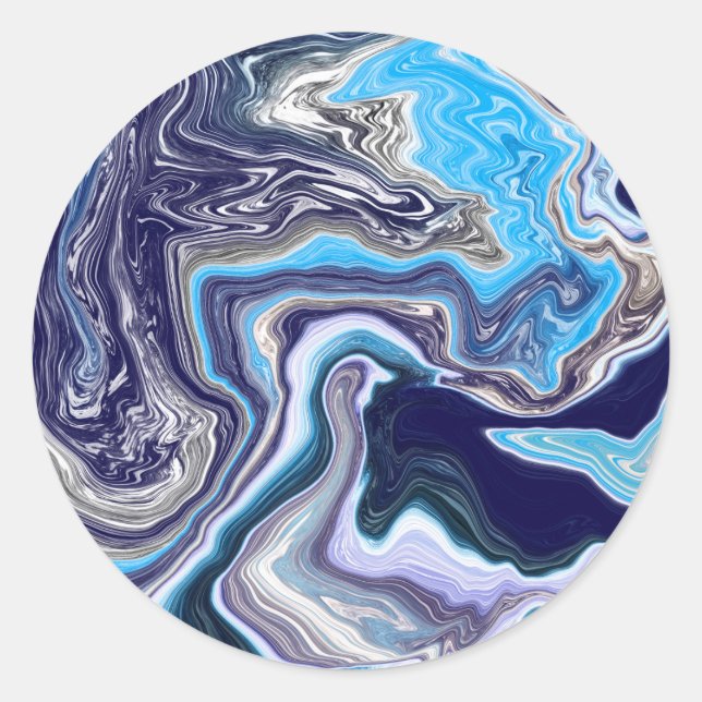 Blue Marble Fluid Art   Classic Round Sticker (Front)