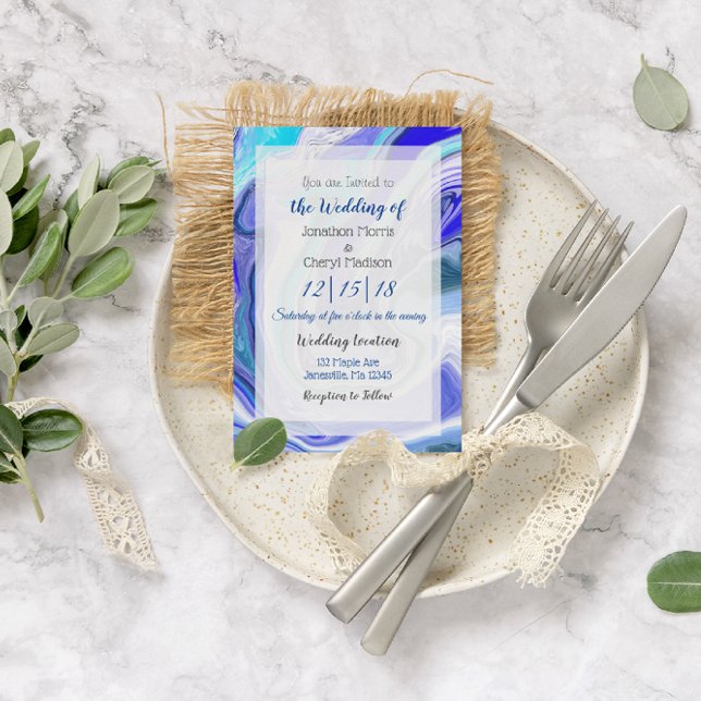 Blue Marble Fluid Art Wedding Invitation (Creator Uploaded)