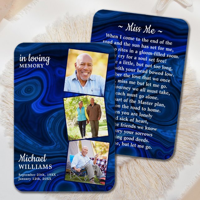 Blue Marble Funeral 3 Photo Memorial Prayer Card (Creator Uploaded)