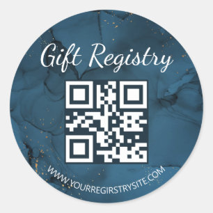  blue marble gift registry qr code baby shower classic round sticker
