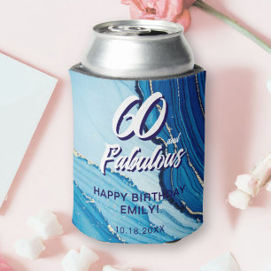 Blue Marble Glitter Birthday Party Can Cooler