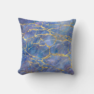 Blue Marble Gold Abstract Texture Cushion
