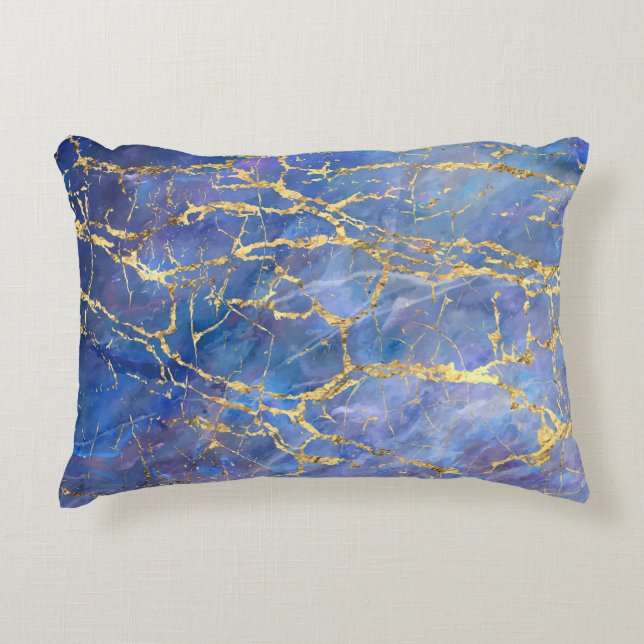 Blue Marble Gold Abstract Texture Decorative Cushion (Front)