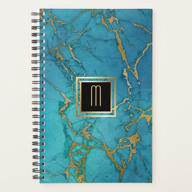 Blue Marble Gold Laced Monogram Planner (Front)
