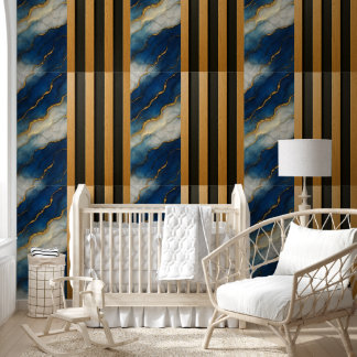 Blue Marble Gold Wood Slat Panels - Peels &.Stick  Wallpaper