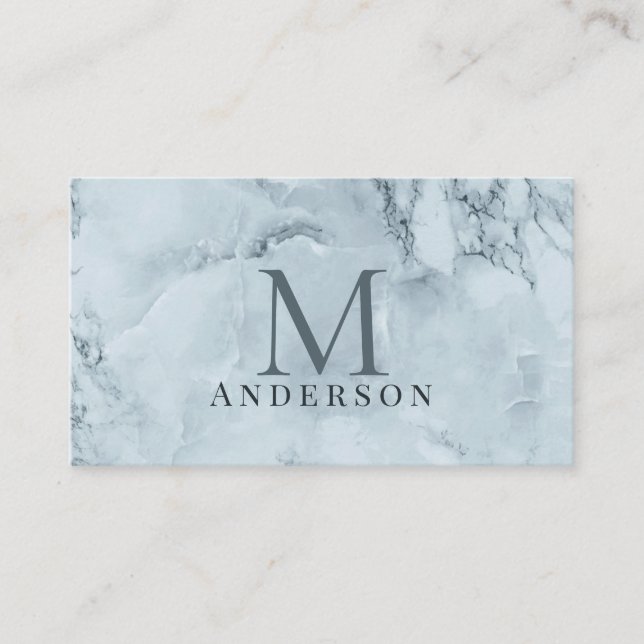 Blue Marble Masculine Double Monogram Business Card (Front)