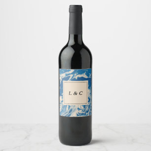 Blue Marble Modern Coastal Wedding Wine Label
