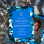 Blue Marble Paint Custom Photo Bar Bat Mitzvah Invitation<br><div class="desc">Perfect card to announce a bat mitzvah, bar mitzvah or other Jewish celebration! Hand made abstract art for you on the front and back side! FULLY CUSTOMIZABLE! Click on “Personalise” above to edit the text. Click "edit using design tool" to adjust the fonts, colours and placements and to delete the...</div>