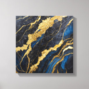 Blue Marble Pattern with Gold Canvas Print