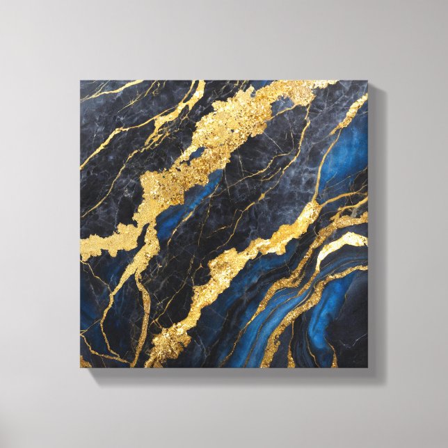 Blue Marble Pattern with Gold Canvas Print (Front)