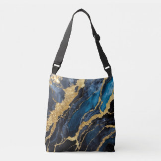 Blue Marble Pattern with Gold Crossbody Bag