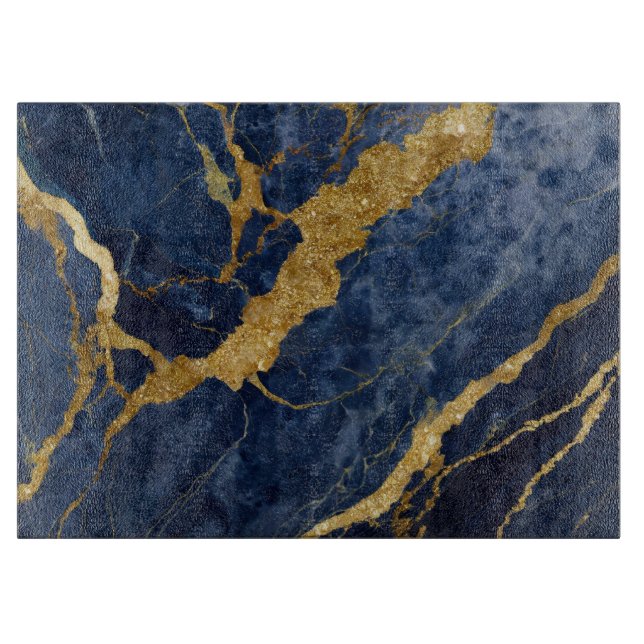 Blue Marble Pattern with Gold Cutting Board (Front)