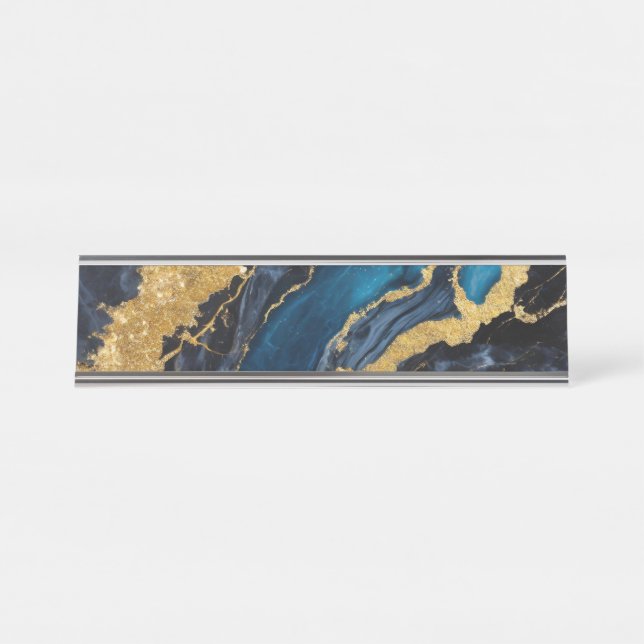 Blue Marble Pattern with Gold Desk Name Plate (Front)
