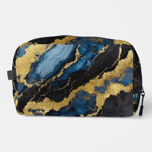 Blue Marble Pattern with Gold Dopp Kit (Front)