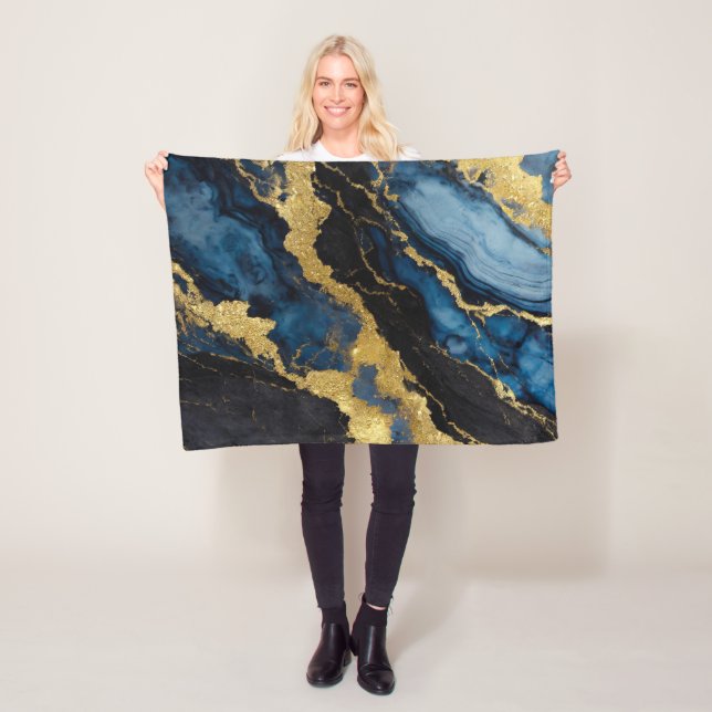Blue Marble Pattern with Gold Fleece Blanket (In Situ)