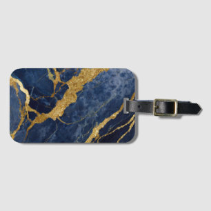 Blue Marble Pattern with Gold Luggage Tag