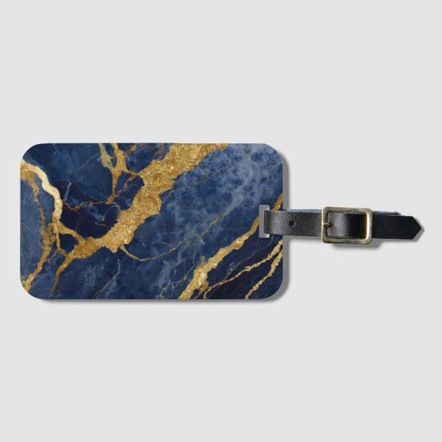 Blue Marble Pattern with Gold Luggage Tag (Front Horizontal)