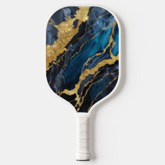 Blue Marble Pattern with Gold Pickleball Paddle