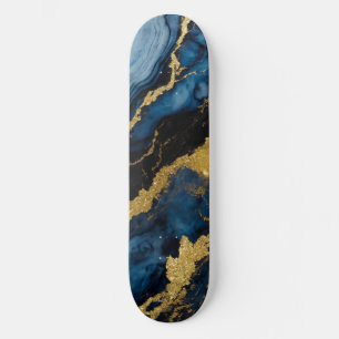 Blue Marble Pattern with Gold Skateboard