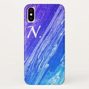 Blue Marble Polished Stone Imitation & Monogram Case-Mate iPhone Case
