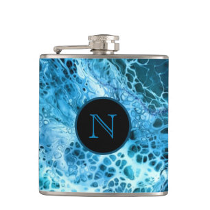 Blue Marble Splash Monogrammed Hip Flask