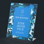 Blue Marble Star of David Custom Bar Bat Mitzvah Pedestal Sign<br><div class="desc">Perfect sign to welcome guests to a bat mitzvah, bar mitzvah or other Jewish celebration! Hand made abstract art for you on the front! FULLY CUSTOMIZABLE! Click on “Personalise” above to edit the text. Click "edit using design tool" to adjust the fonts, colours and placements. Change the size too. You...</div>