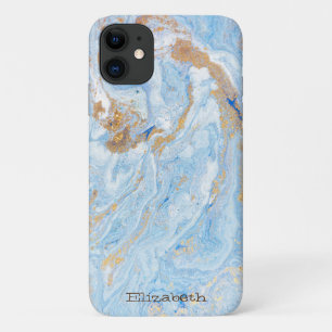 Blue Marble  Stone Texture Gold Glitter Case-Mate iPhone Case