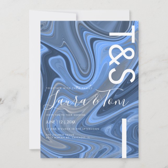Blue Marble Swirl Bold Script Typography  Invitation (Front)