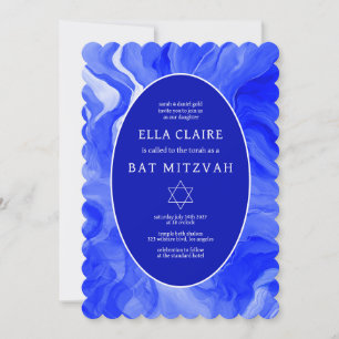 Blue Marble Swirls Star of David Bar Bat Mitzvah Invitation