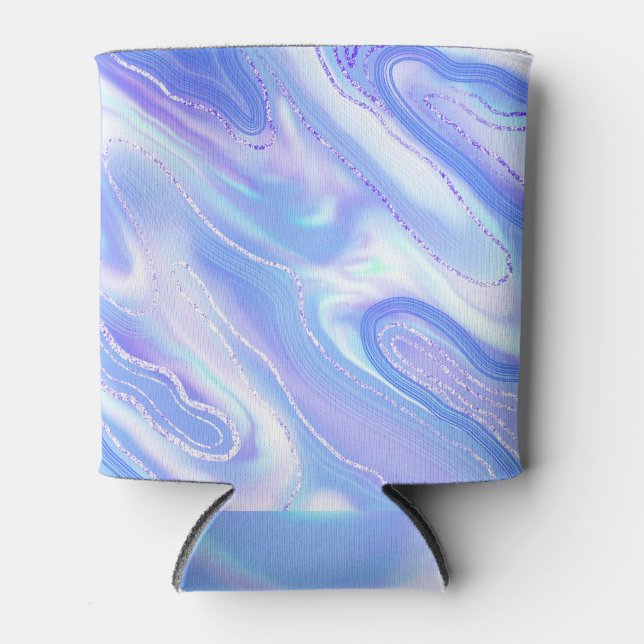 Blue marble texture, liquid shiny background. can cooler (Front)