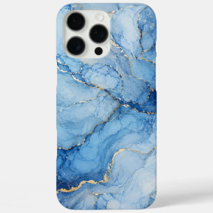 Blue Marble Watercolor Pattern with Gold Veins iPhone 16 Pro Max Case