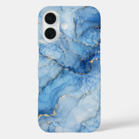 Blue Marble Watercolor Pattern with Gold Veins