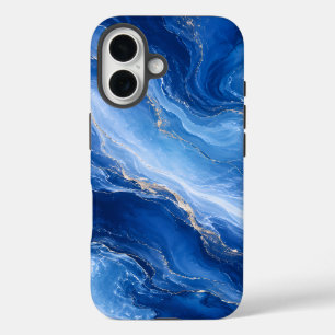 Blue Marble Waves Luxury Abstract iPhone 16 Case