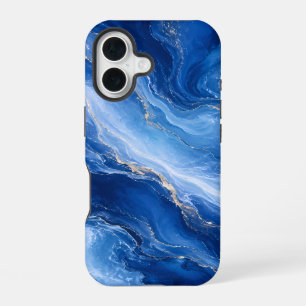 Blue Marble Waves Luxury Abstract iPhone 16 Case