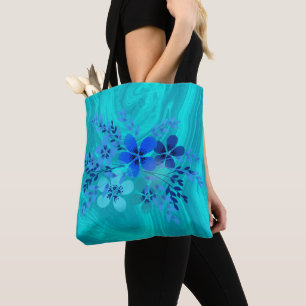 Blue Marble With Flowers Tote Bag